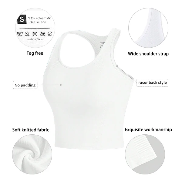 3 Piece Yoga Vest Women Gym Sports Racerback Crop Tops Seamless Streetwear Rib Knit Workout BreathableTank Top Female