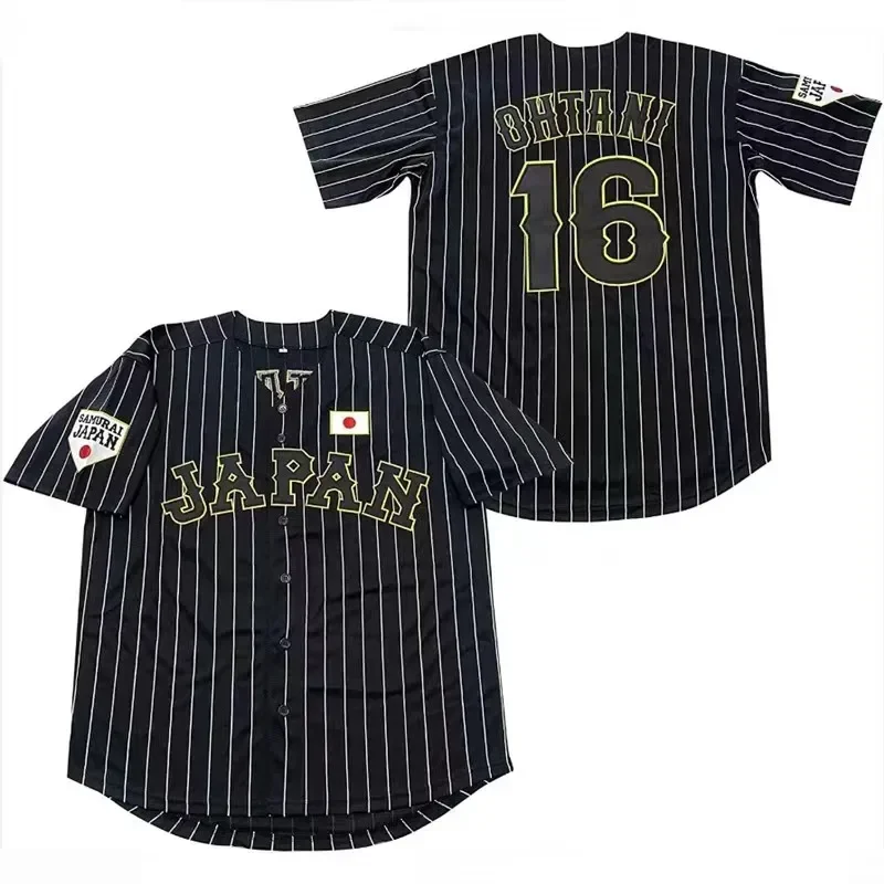 Japan 16 OHTANI Baseball Jersey Oversize Outdoor Sportswear Embroidery Sewing Stripes Hip Hop Cloth High Street T-Shirts