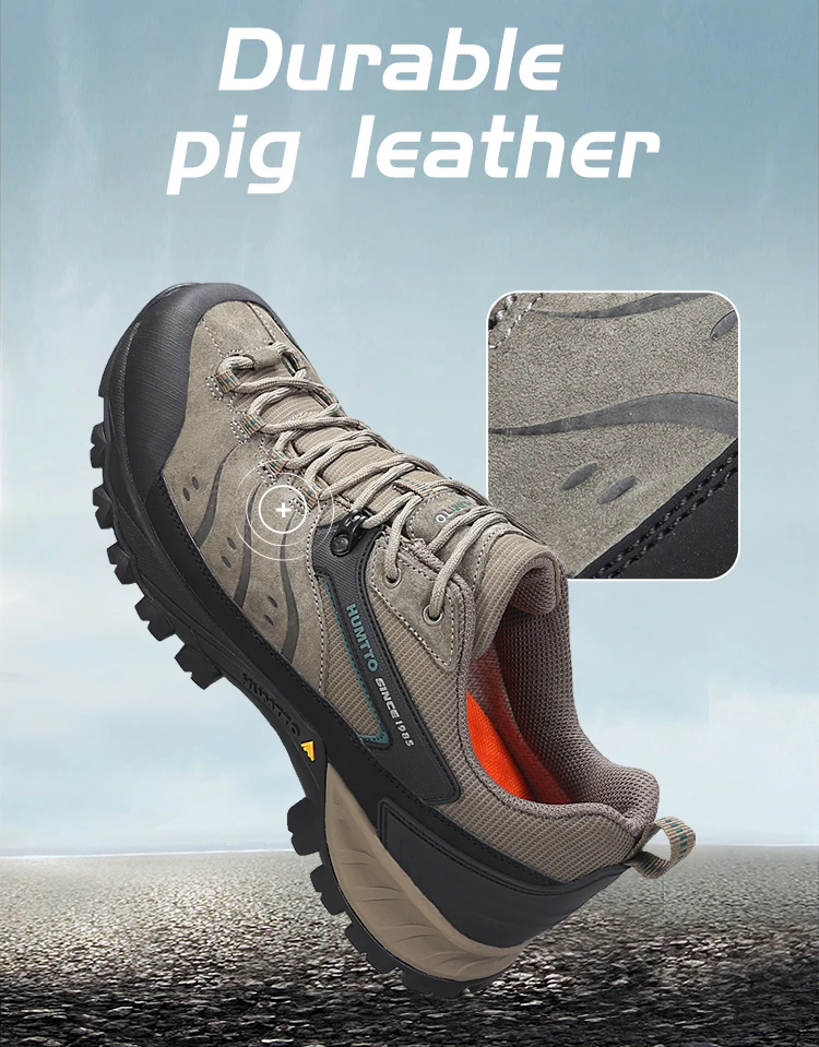 HUMTTO Outdoor Sneakers for Men Genuine Leather Hiking Boots Mens Luxury Designer Climbing Trekking Sports Safety Work Man Shoes