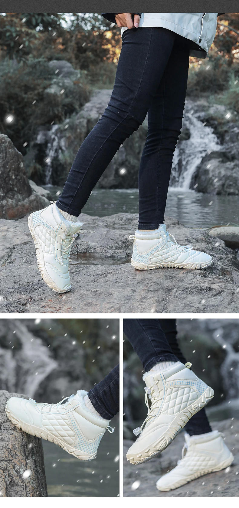 Men's Women's Winter Barefoot Hiking Boots, Slip On Warm Zero Drop Snow Boot, Wide Toe Box Ankle Booties, Minimalist Waterproof