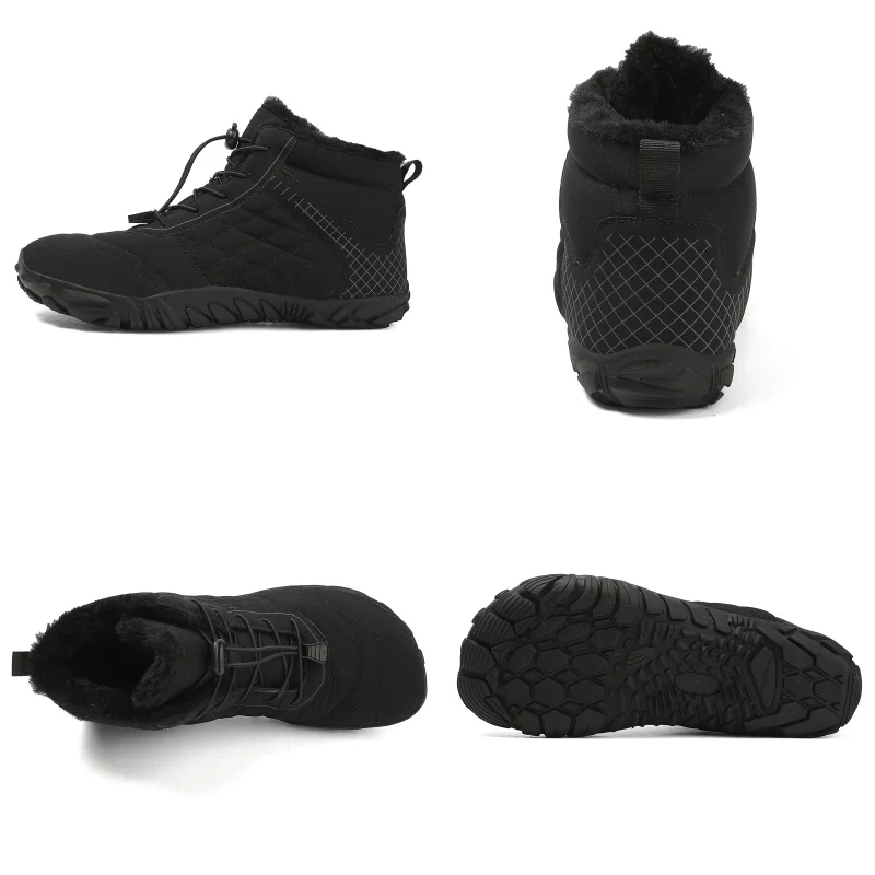 Men's Women's Winter Barefoot Hiking Boots, Slip On Warm Zero Drop Snow Boot, Wide Toe Box Ankle Booties, Minimalist Waterproof