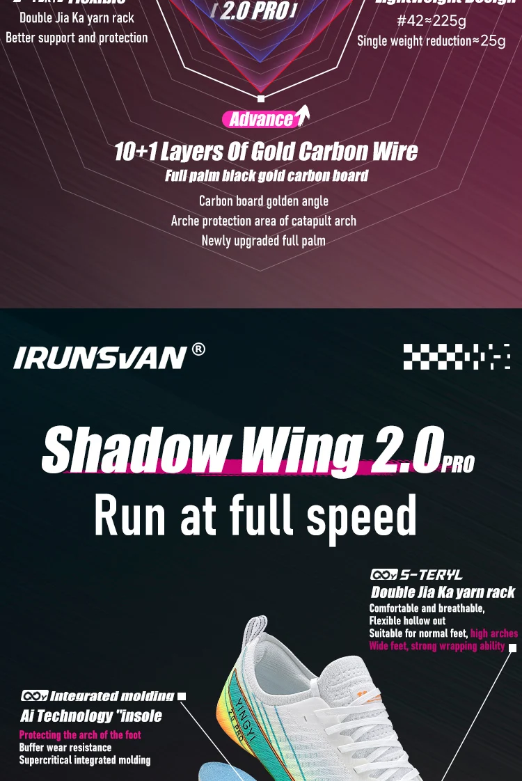IRUNSVAN SHADOW WING 2.0 PRO 2025 Marathon Sports Running Shoes Outdoor Breathable Men Sports Shoes Anti-slip Male Sneakers 2503