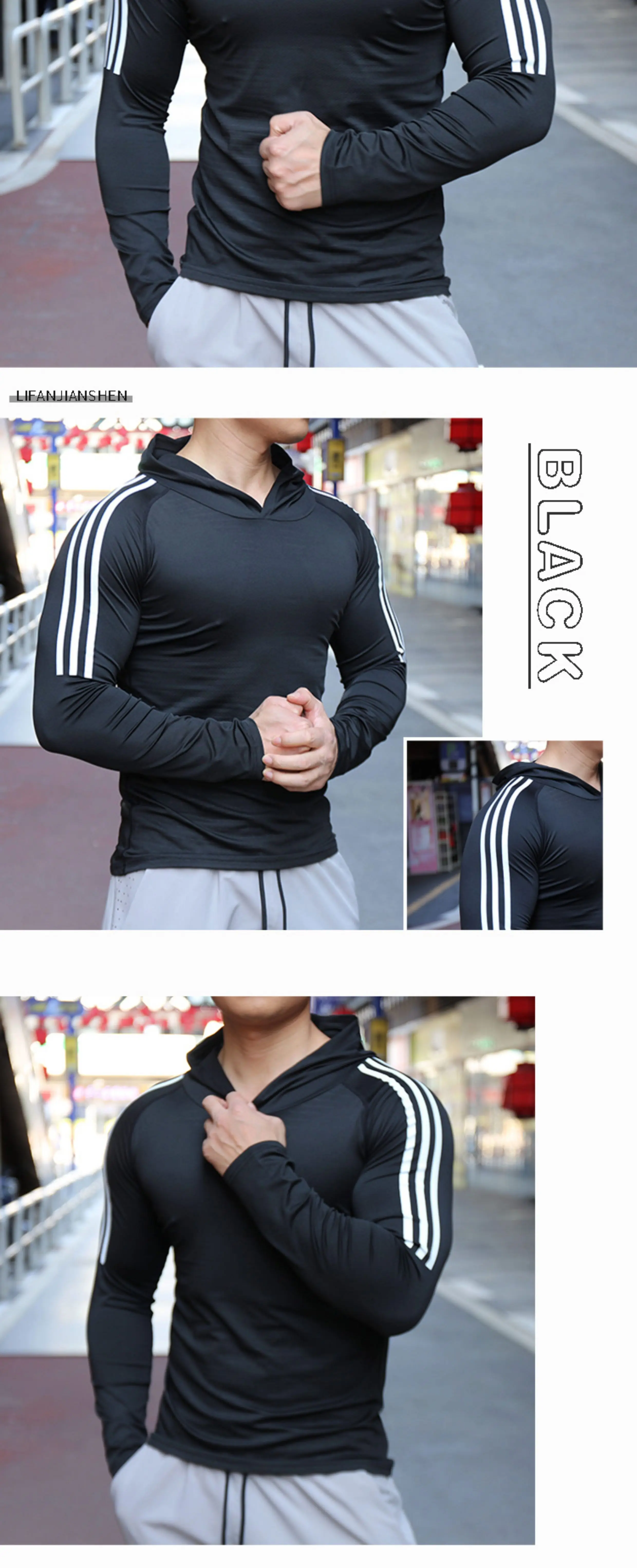 Mens Fitness Running Sport Hoodie Gym Joggers Hooded Outdoor Workout Shirts Tops Clothing Muscle Training Sweatshirt
