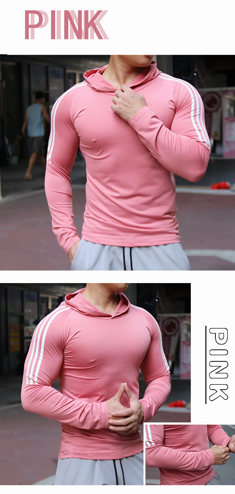Mens Fitness Running Sport Hoodie Gym Joggers Hooded Outdoor Workout Shirts Tops Clothing Muscle Training Sweatshirt