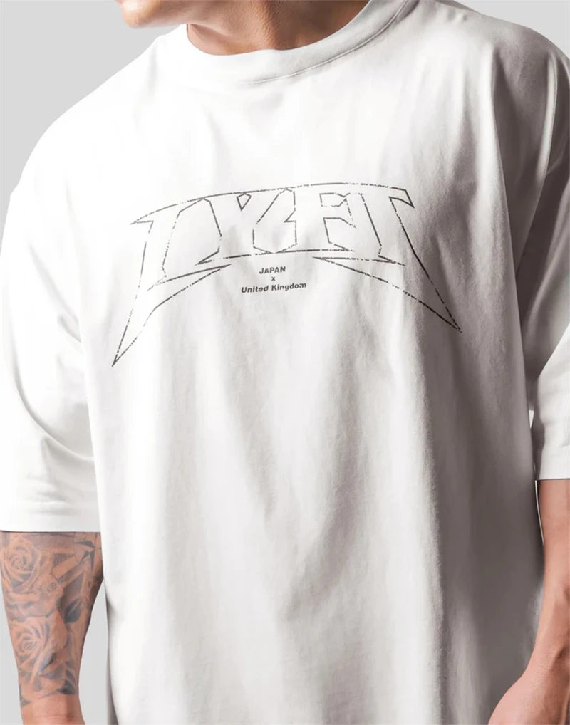 LYFT Oversized Training Men's T-Shirt Design Letters Print T Shirts For Men Loose Fashion Sport Street Casual ClothesTees Tops