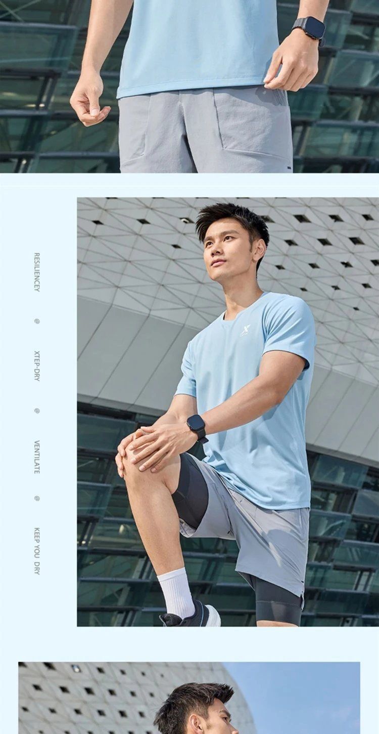 Xtep Short Sleeve Round-Neck T-Shirt For Men 2025 Spring Quick-Drying Sports Training Breathable Outdoor Cool Tops 875229010175