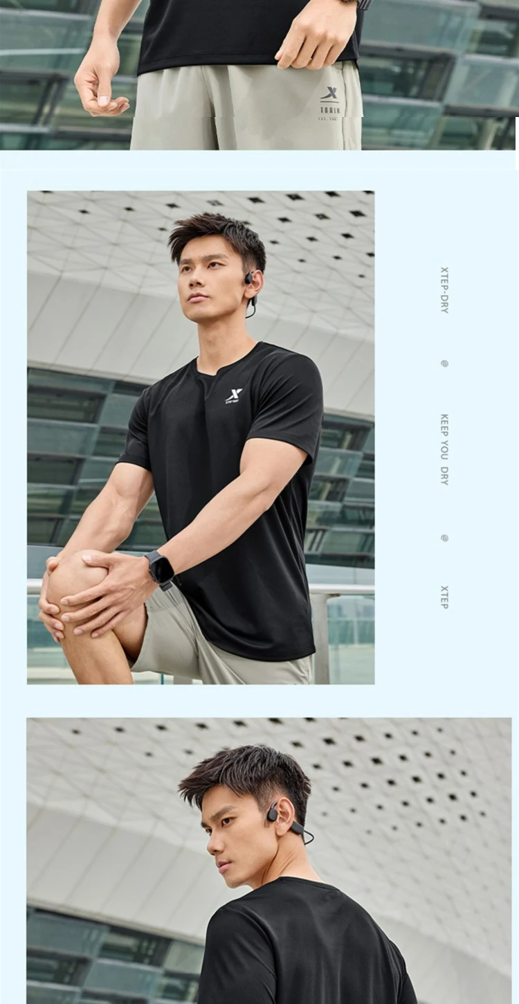 Xtep Short Sleeve Round-Neck T-Shirt For Men 2025 Spring Quick-Drying Sports Training Breathable Outdoor Cool Tops 875229010175