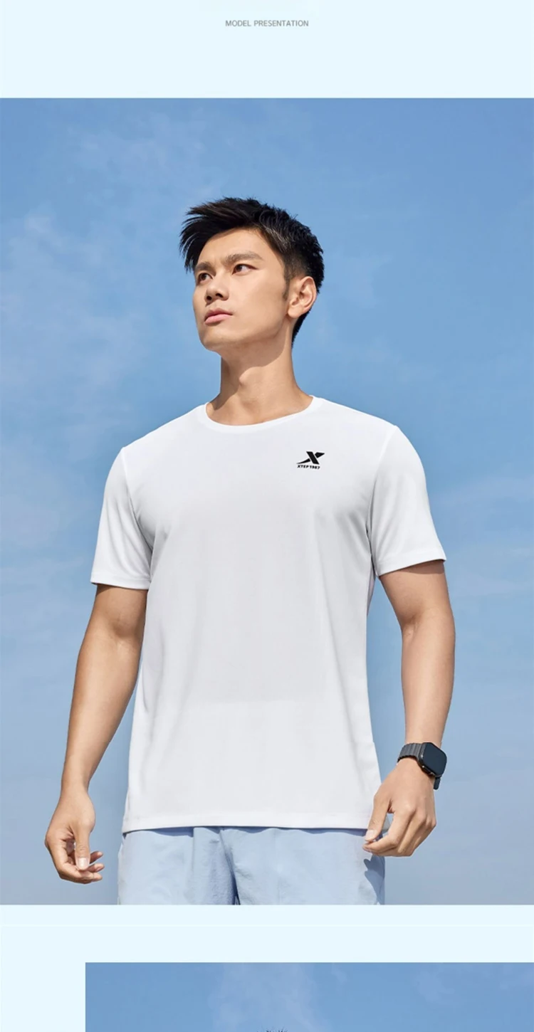 Xtep Short Sleeve Round-Neck T-Shirt For Men 2025 Spring Quick-Drying Sports Training Breathable Outdoor Cool Tops 875229010175