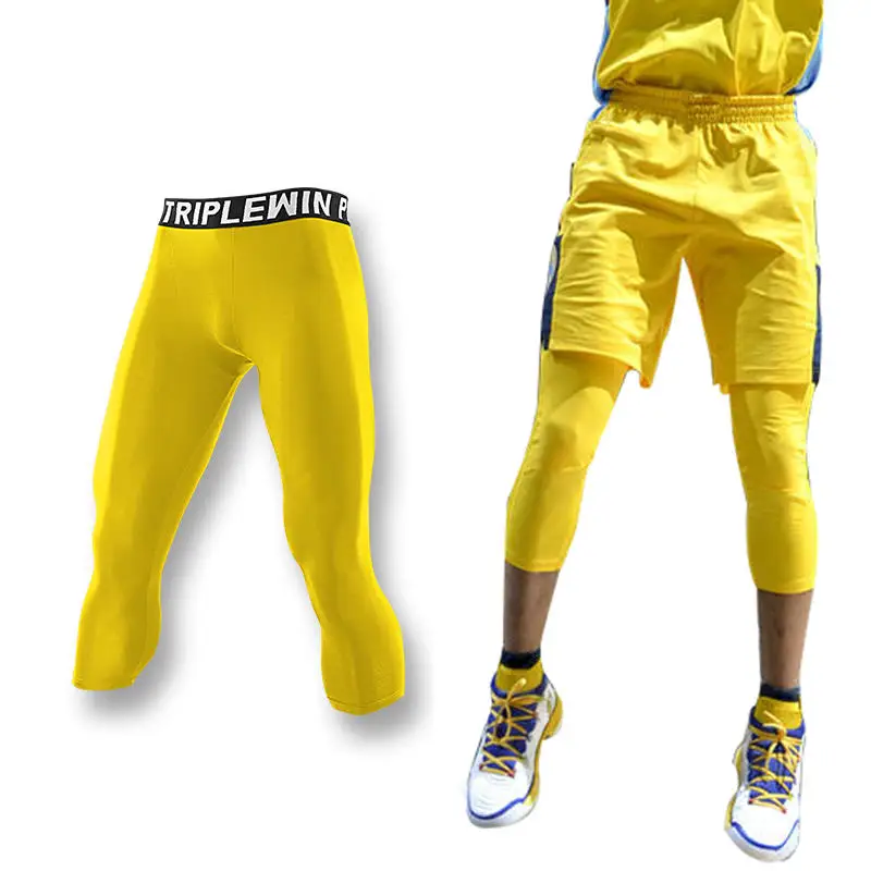 Men GYM Capri Running Tights Pants Kid Children Basketball Football Soccer Fitness Exercise Sport 3/4 Cropped Legging Shorts J12