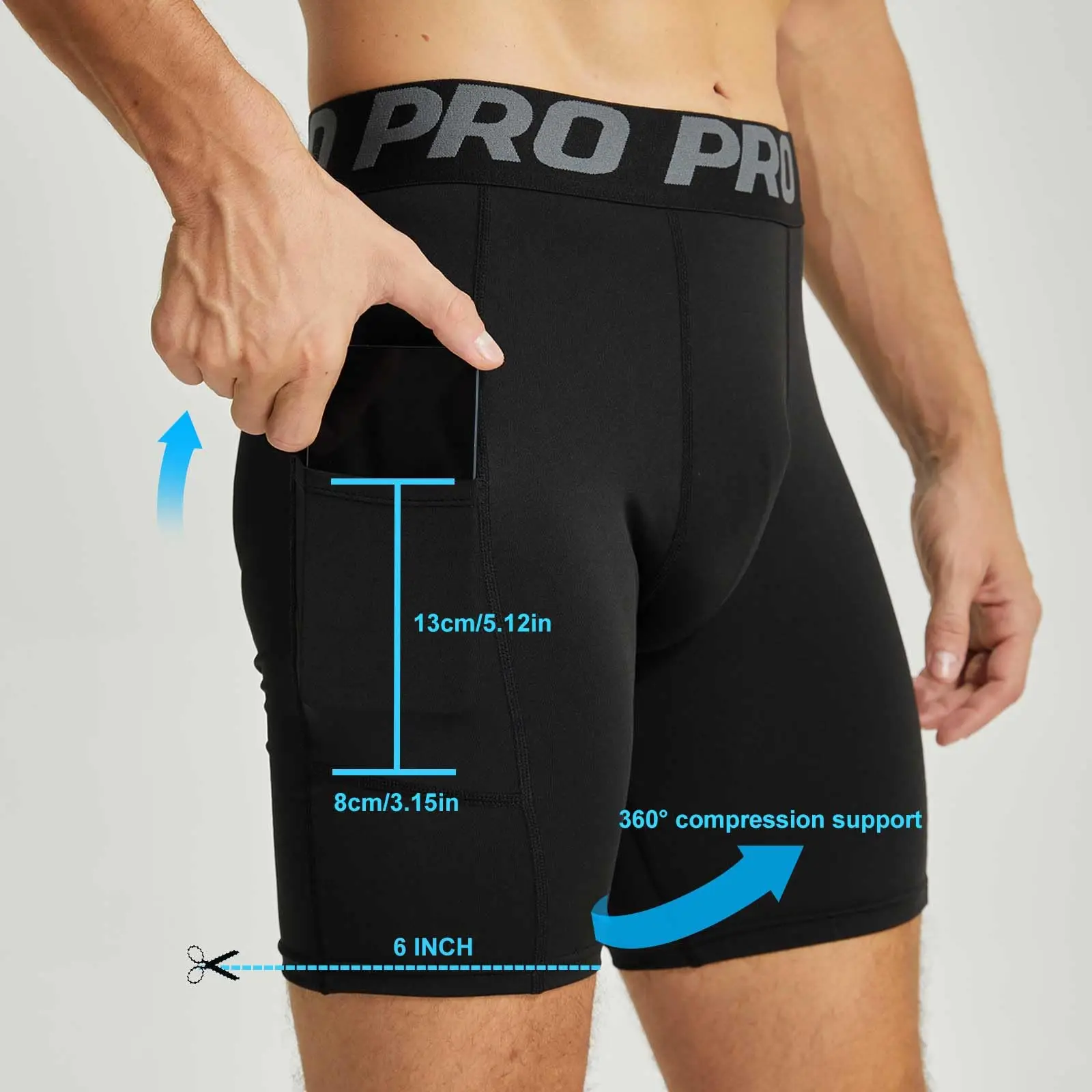 Mens Compression Shorts with Pockets Quick Dry for Athletic Running Shorts Spandex Shorts for Men