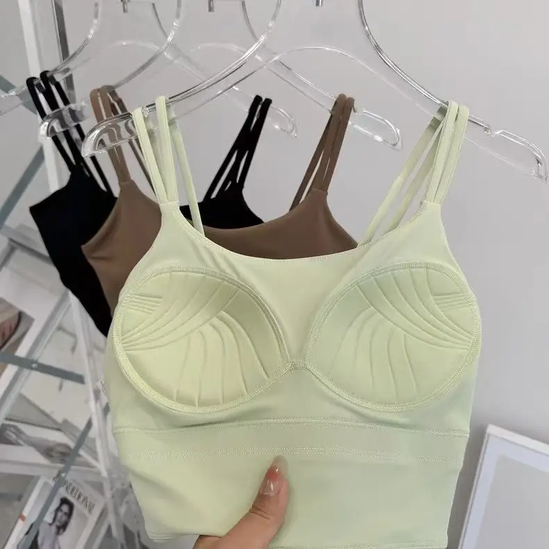 Women's Sports Bra with Padded Cups, Shockproof Running Sexy Strappy Yoga Vest, Outerwear Training Fitness Bra