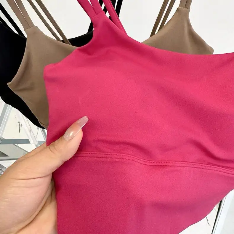 Women's Sports Bra with Padded Cups, Shockproof Running Sexy Strappy Yoga Vest, Outerwear Training Fitness Bra
