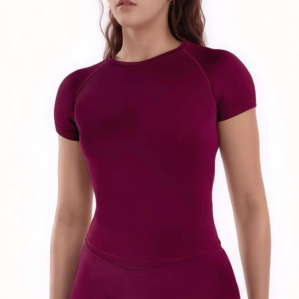 Sports Short Sleeve Top for Women Gym Crop Top Light Weight Seamless Yoga Top Workout T Shirt Longline Stretchy Sports Shirts