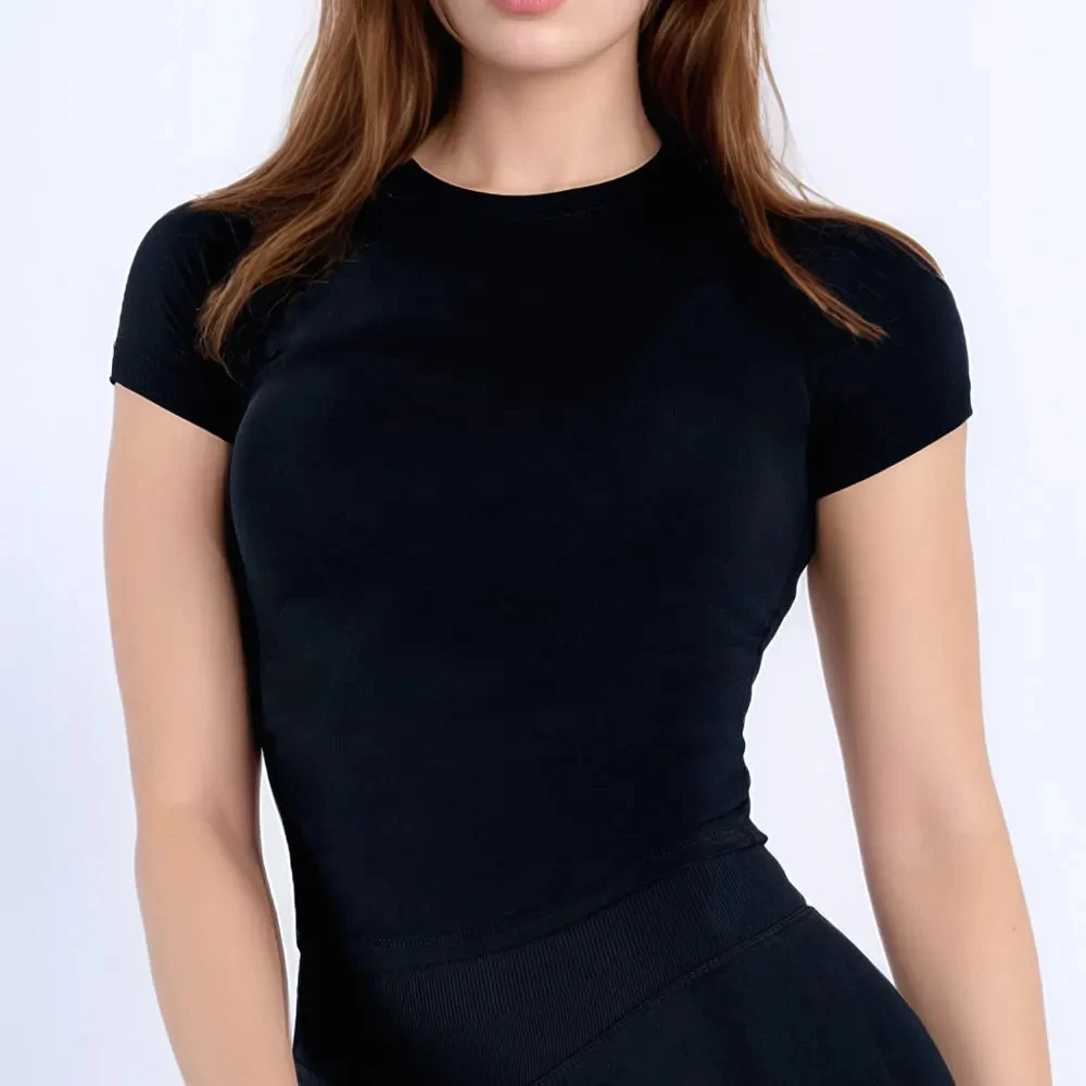 Sports Short Sleeve Top for Women Gym Crop Top Light Weight Seamless Yoga Top Workout T Shirt Longline Stretchy Sports Shirts