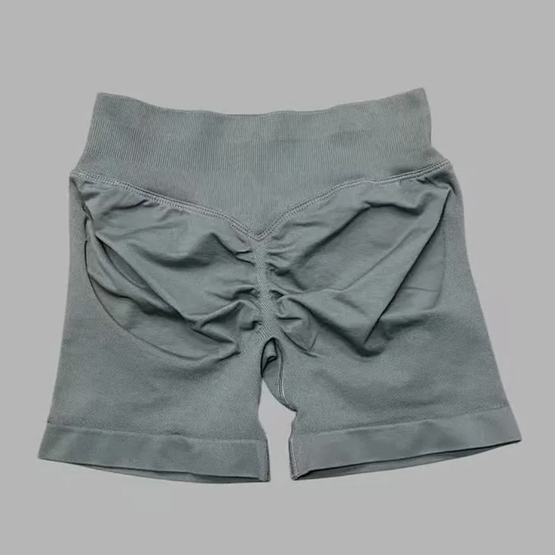 HISTELLO Df Solid Sports Shorts Women Seamless Yoga Gym Leggings Low Ribbed Band Scrunch Fitness Tights Running Sports Shorts