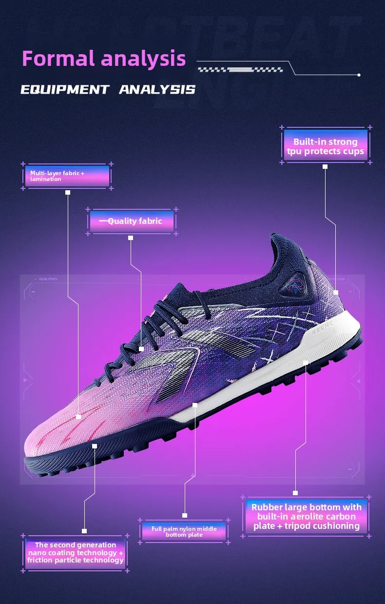 Kelme Adult Football Shoes Men's Broken Nail Tf Artificial Grass Cushioning Football Boots Indoor Anti Slip Football Shoes
