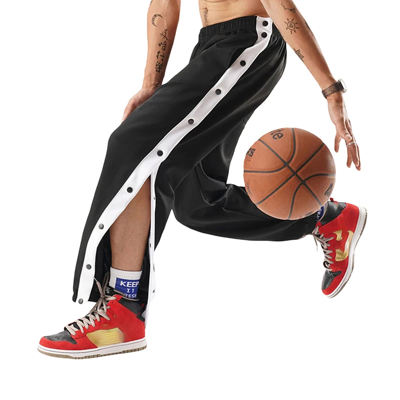 Men Sweatpants Jogging Sportswear Men's Fitness Pants Casual Loose Mesh Trousers Quick-dry Breathable Pants Side Button Design