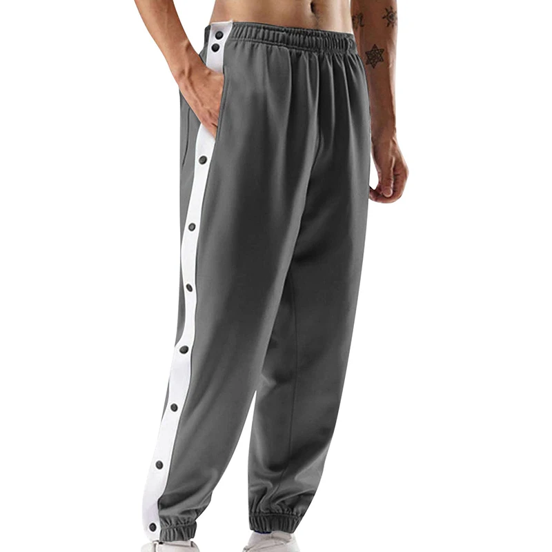 Men Sweatpants Jogging Sportswear Men's Fitness Pants Casual Loose Mesh Trousers Quick-dry Breathable Pants Side Button Design