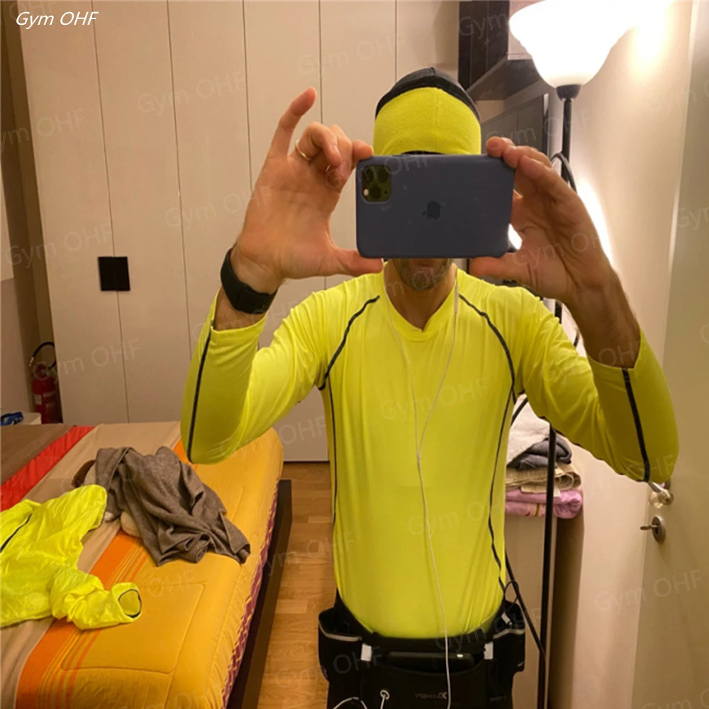Long Sleeved Men's Gym Running Tight Fitting Men's Outdoor Training Jogging Shirt Quick Drying Shirt Warm Printed Classic Lightw