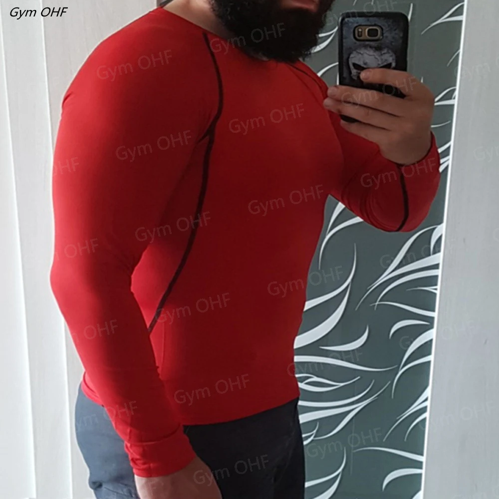 Long Sleeved Men's Gym Running Tight Fitting Men's Outdoor Training Jogging Shirt Quick Drying Shirt Warm Printed Classic Lightw