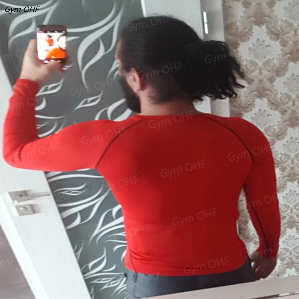 Long Sleeved Men's Gym Running Tight Fitting Men's Outdoor Training Jogging Shirt Quick Drying Shirt Warm Printed Classic Lightw