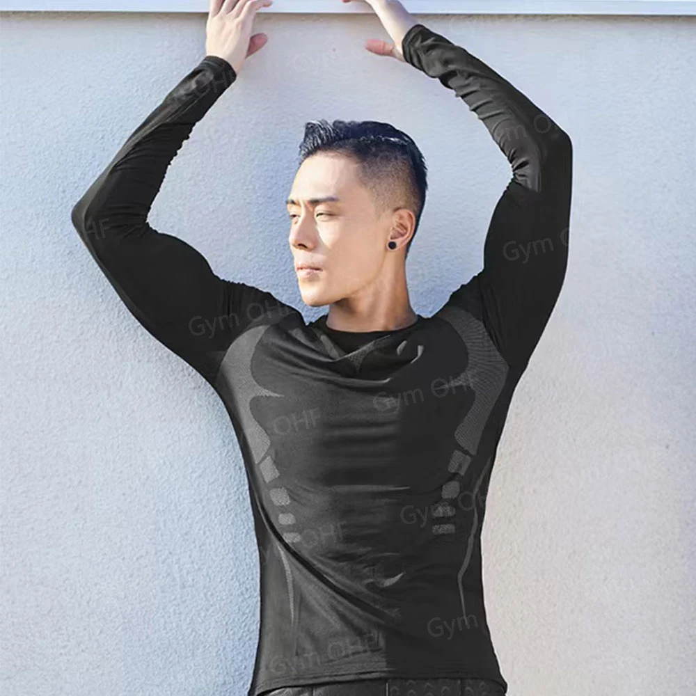 Long Sleeved Men's Gym Running Tight Fitting Men's Outdoor Training Jogging Shirt Quick Drying Shirt Warm Printed Classic Lightw