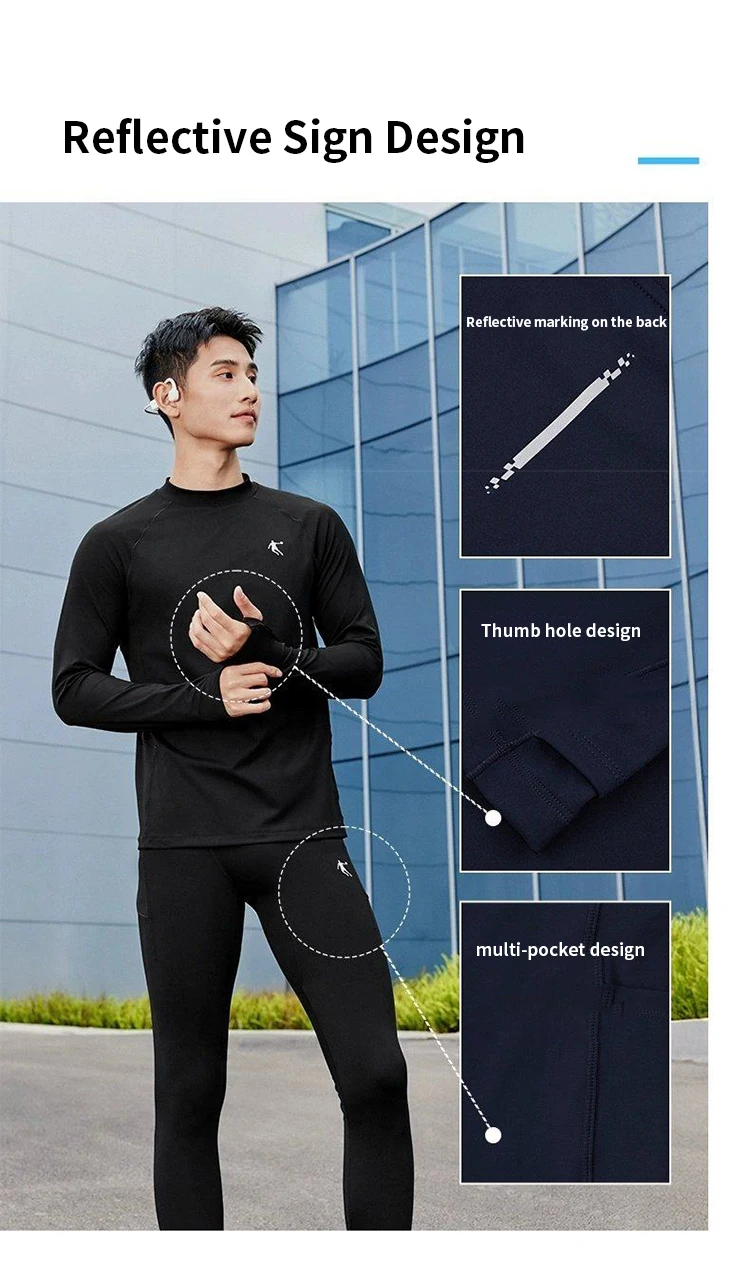 QIAODAN Warm Fitness Suit Two Pieces Set Mens 2025 Jogging Long Sleeve Moisture Wicking Sportswear For Gym Running QXENT3253090A