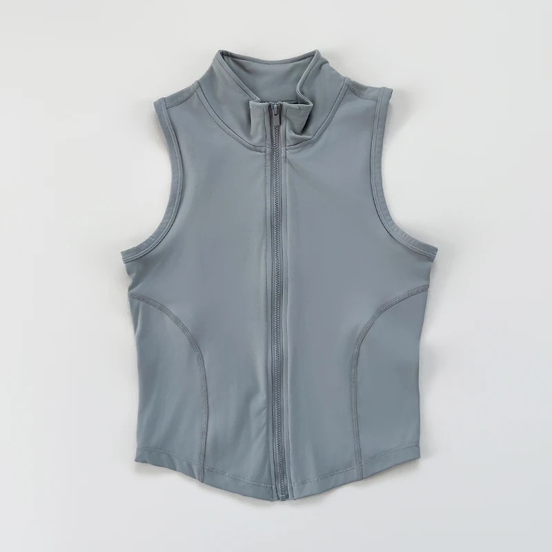 Women's Yoga, Fitness, Sports Clothing, Sleeveless Stand-Up Collar, Zipper Exercise Vest, Slender Yoga and Fitness Vest