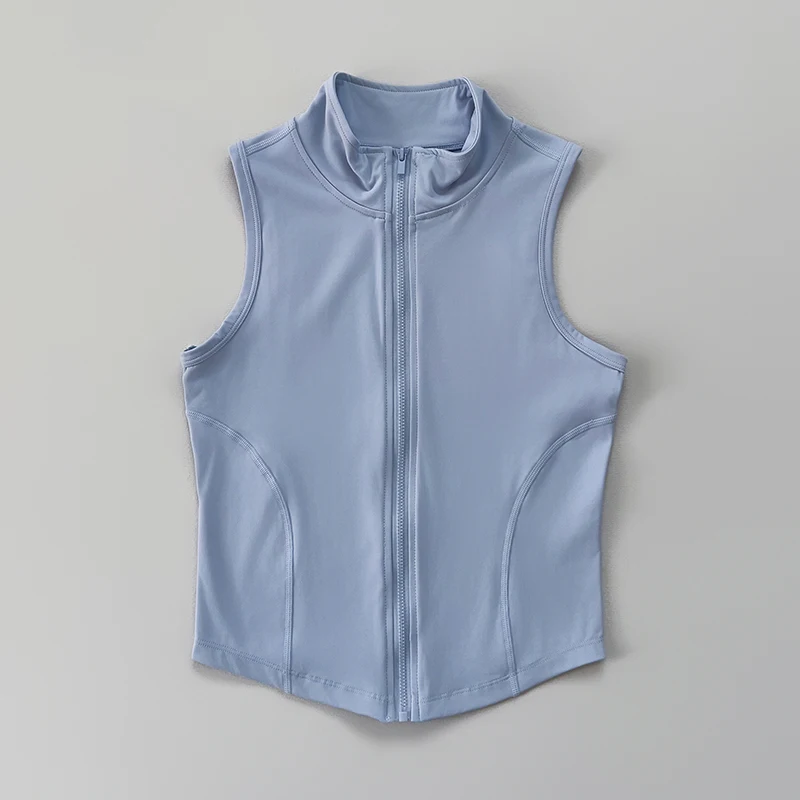 Women's Yoga, Fitness, Sports Clothing, Sleeveless Stand-Up Collar, Zipper Exercise Vest, Slender Yoga and Fitness Vest