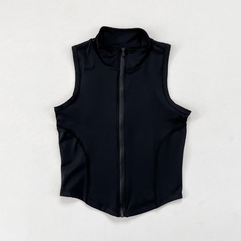 Women's Yoga, Fitness, Sports Clothing, Sleeveless Stand-Up Collar, Zipper Exercise Vest, Slender Yoga and Fitness Vest