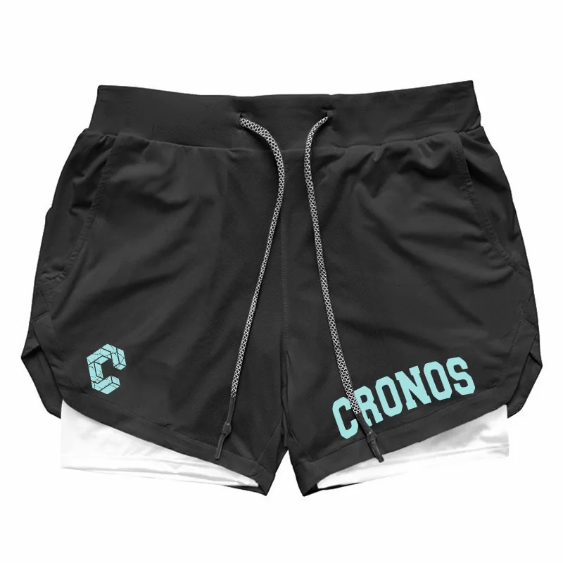 CRONOS Men's 2-in-1 Running Quick Drying Sport Shorts with Built-in Pockets for Fitness Gym Bodybuilding Workout