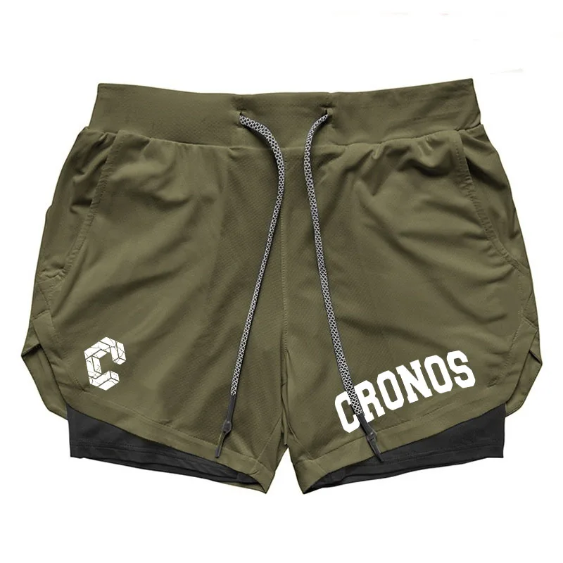 CRONOS Men's 2-in-1 Running Quick Drying Sport Shorts with Built-in Pockets for Fitness Gym Bodybuilding Workout