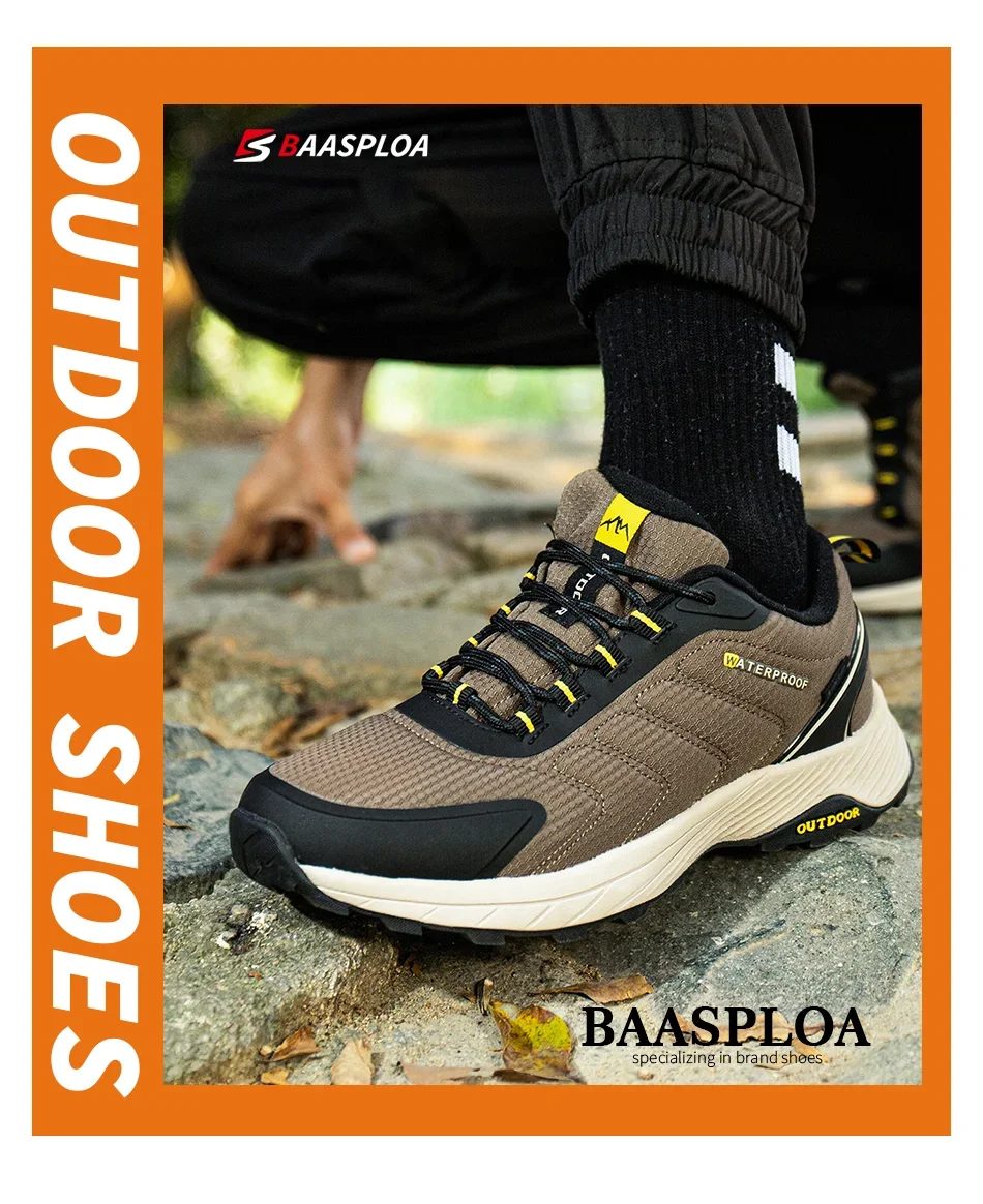 Baasploa Men Hiking Shoes High Quality Male Trekking Climbing Outdoor Sneaker Non-Slip Comfortable Waterproof Sprort Shoes