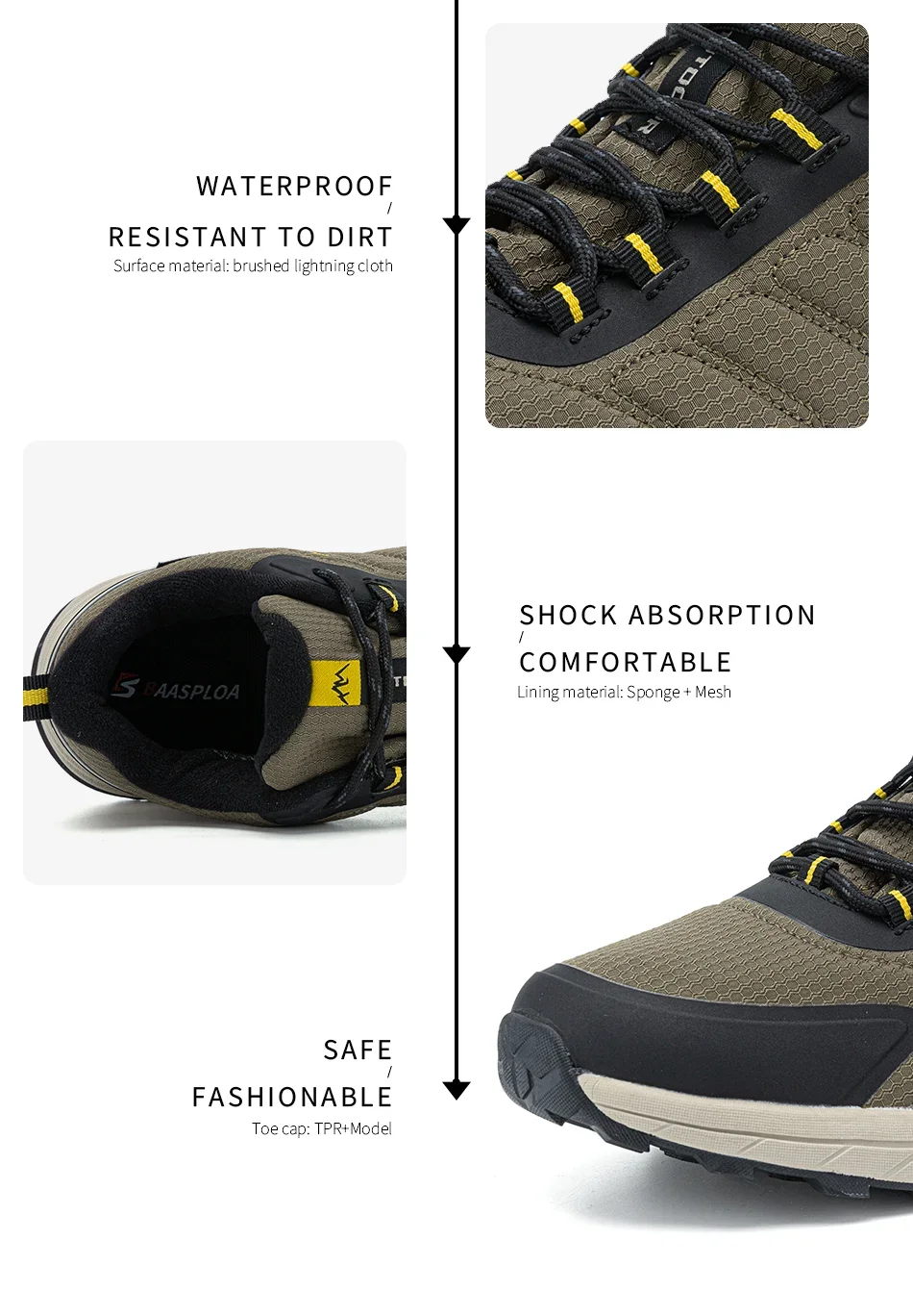 Baasploa Men Hiking Shoes High Quality Male Trekking Climbing Outdoor Sneaker Non-Slip Comfortable Waterproof Sprort Shoes