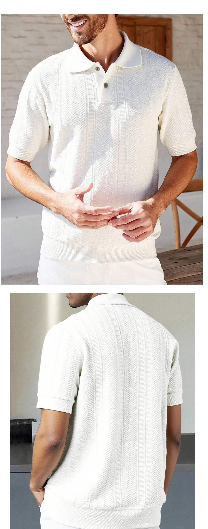 2026 New Men's Knit Golf Shirt Casual Polo Shirts Short Sleeve Summer Mens Stretch T Shirts Button Top T-Shirt