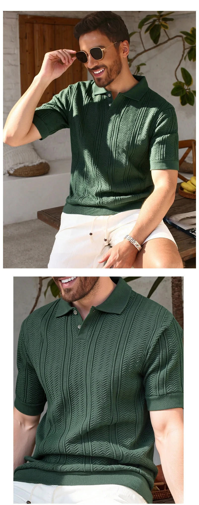 2026 New Men's Knit Golf Shirt Casual Polo Shirts Short Sleeve Summer Mens Stretch T Shirts Button Top T-Shirt