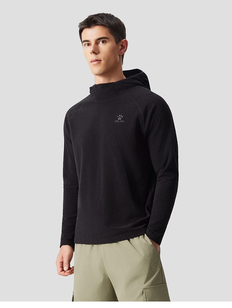 Kelme Men's Sports Hoodie Outdoor Windproof Jacket Casual Running Long Sleeved Fleece Warm Pullover