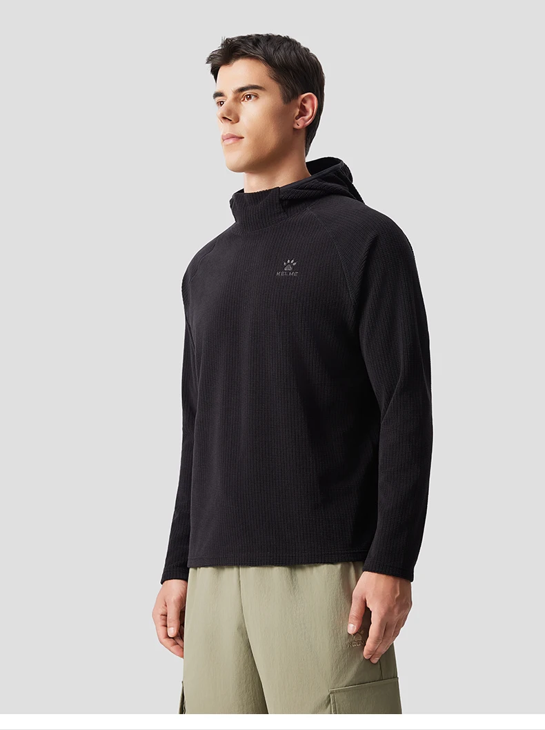 Kelme Men's Sports Hoodie Outdoor Windproof Jacket Casual Running Long Sleeved Fleece Warm Pullover