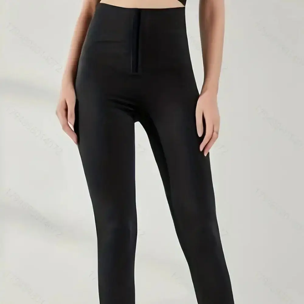 High Waist Fitness Legging Skinny Double Breasted Elastic Leggings Solid Thickened Sports Yoga Pants Tummy Control
