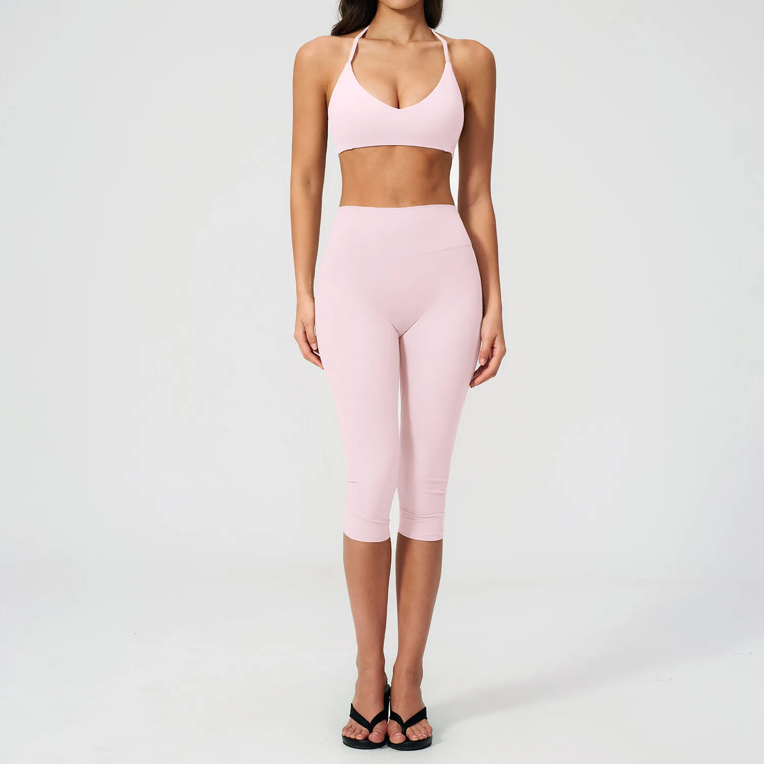 Sports Set Two Pieces Yoga Set Women's Sports Set Quick Drying Short Sleeve Fitness Set Gym Running Slim Capri Pants Sportswear
