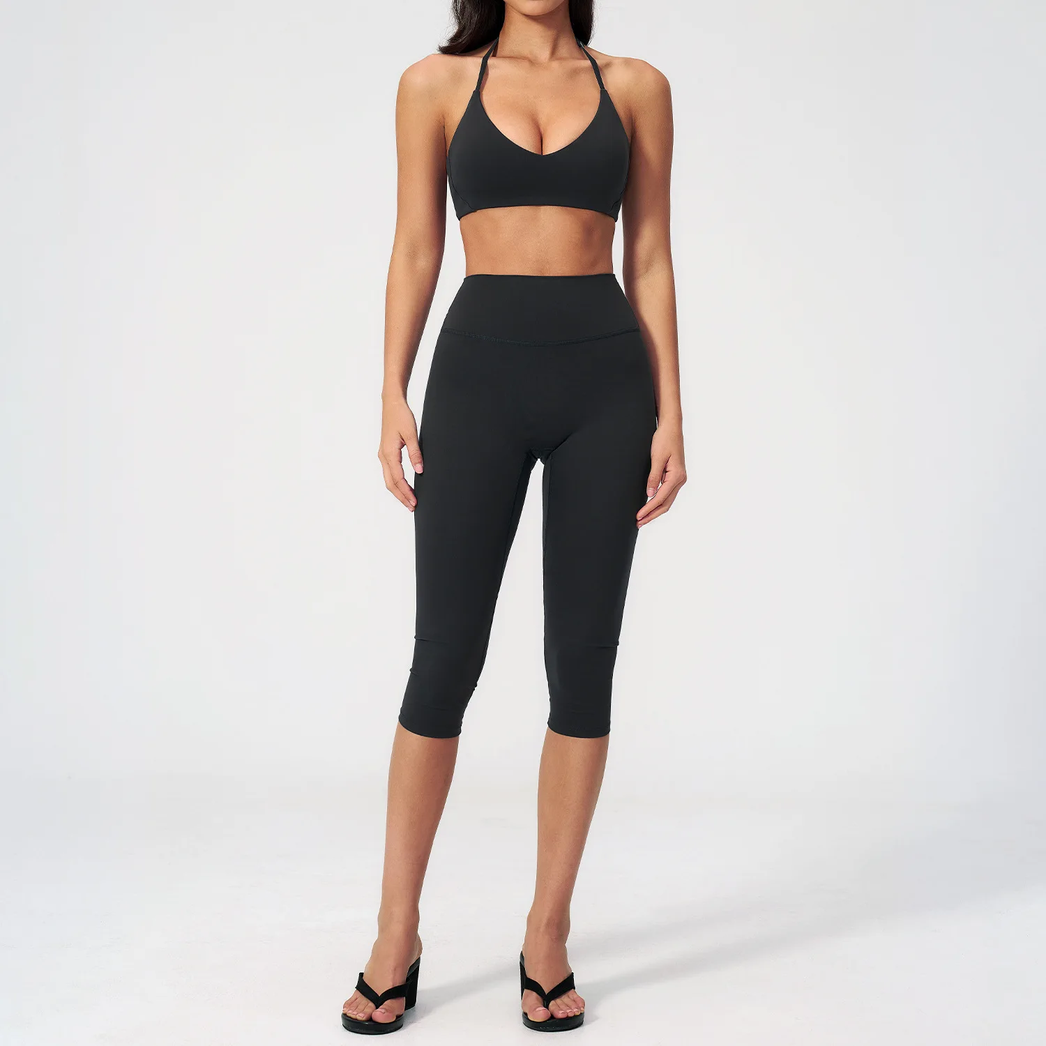 Sports Set Two Pieces Yoga Set Women's Sports Set Quick Drying Short Sleeve Fitness Set Gym Running Slim Capri Pants Sportswear