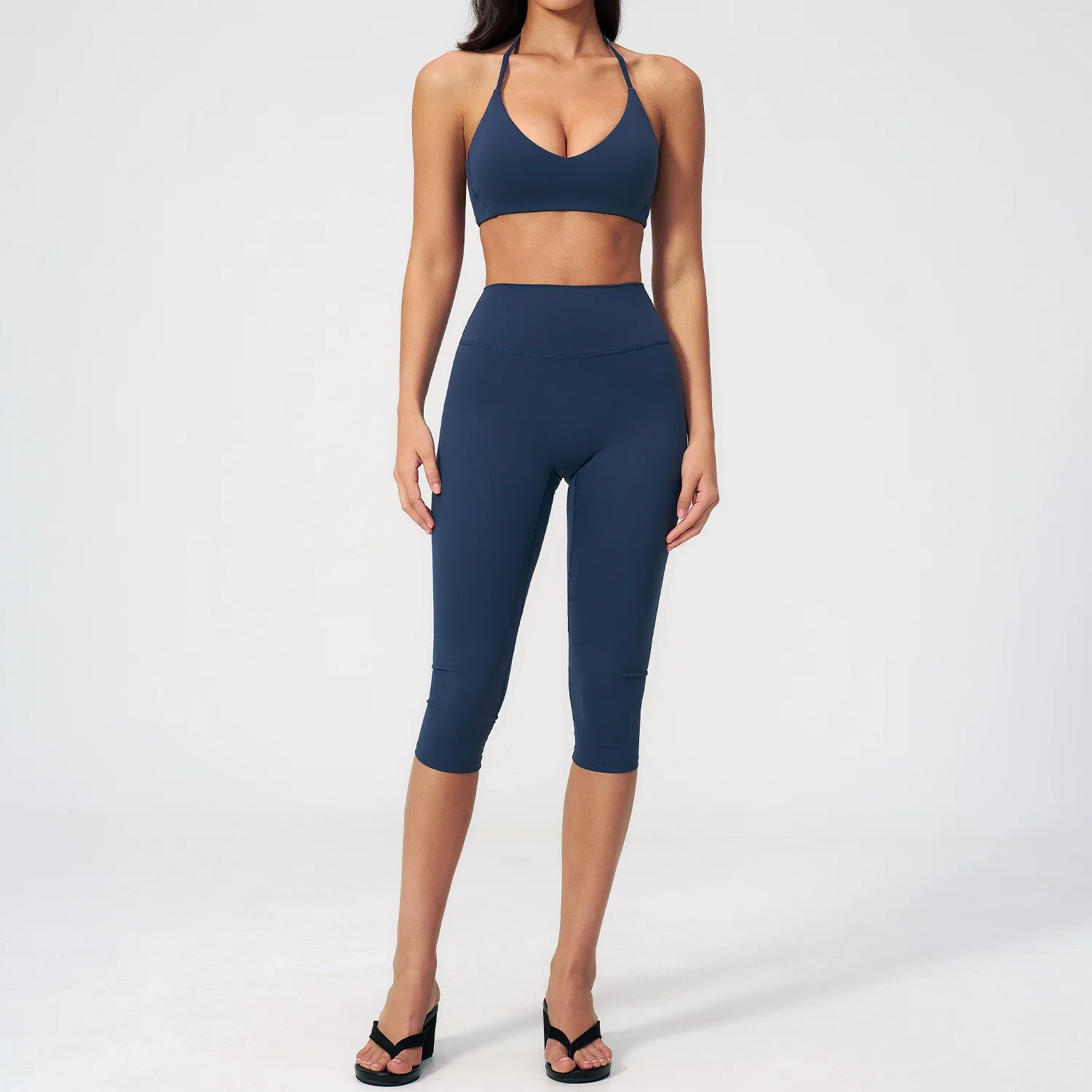 Sports Set Two Pieces Yoga Set Women's Sports Set Quick Drying Short Sleeve Fitness Set Gym Running Slim Capri Pants Sportswear