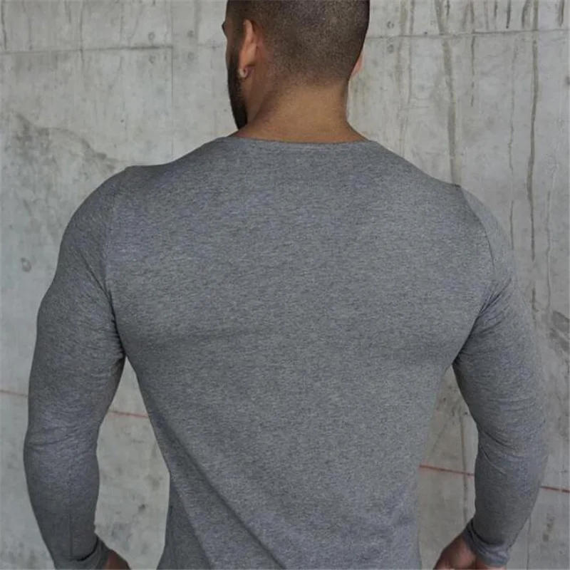 Autumn Slim Fit Sport Fitness Running Shirts Men Cotton Breathable Long Sleeve T-shirt Gym Bodybuilding Training Casual Clothing