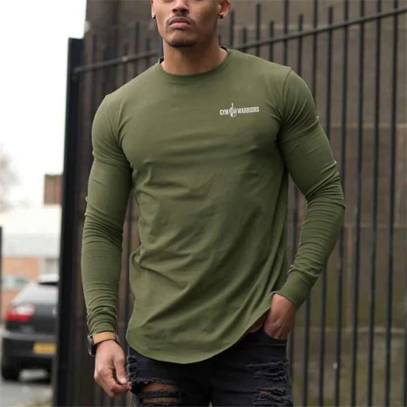 Autumn Slim Fit Sport Fitness Running Shirts Men Cotton Breathable Long Sleeve T-shirt Gym Bodybuilding Training Casual Clothing