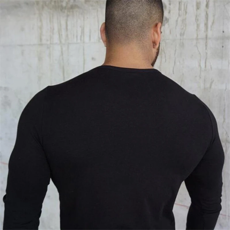 Autumn Slim Fit Sport Fitness Running Shirts Men Cotton Breathable Long Sleeve T-shirt Gym Bodybuilding Training Casual Clothing