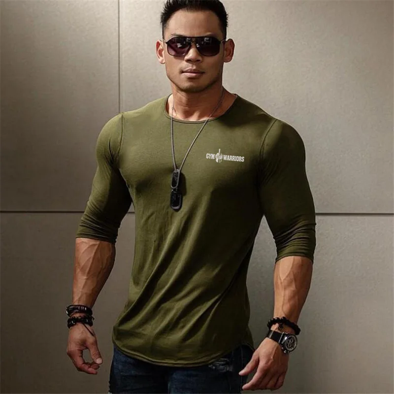 Autumn Slim Fit Sport Fitness Running Shirts Men Cotton Breathable Long Sleeve T-shirt Gym Bodybuilding Training Casual Clothing