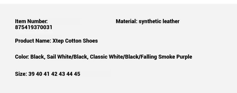 Xtep Cotton Shoes for Men Synthetic Leather Comfortable Breathable Non-Slip Shock Absorption Soft Walking Sneakers 875419370031