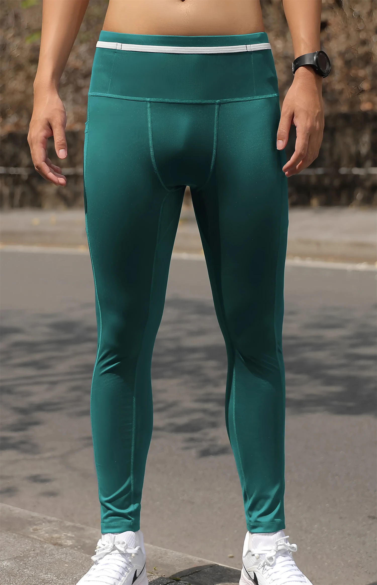 Mens Women Compression 6 Pockets Running Pants Marathon Cycling Outdoor Sport Fitness Yoga Hiking Long Tights Leggings Quick Dry