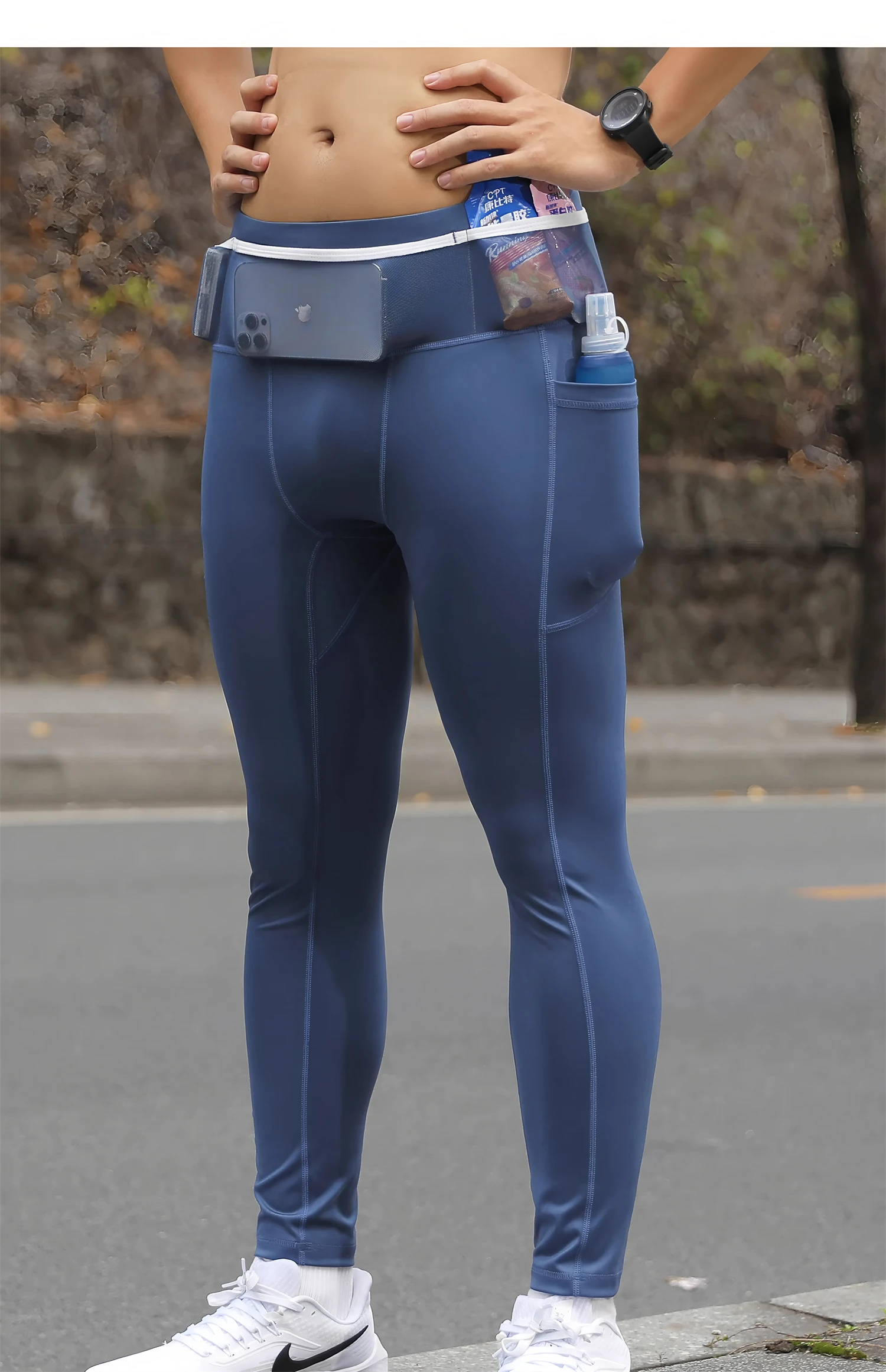Mens Women Compression 6 Pockets Running Pants Marathon Cycling Outdoor Sport Fitness Yoga Hiking Long Tights Leggings Quick Dry