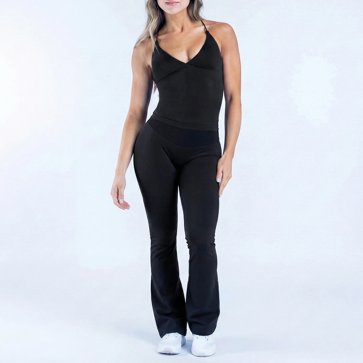 Vision Twist Front Longline Top And Vision Flares Fitness Suits Women 2 Piece Seamless Yoga Set Gym Vest Workout Running Suit